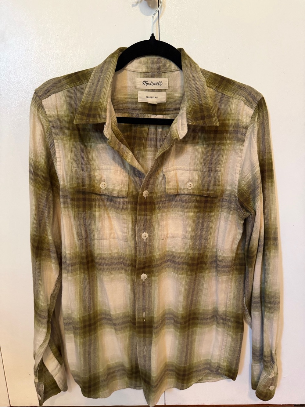 Madewell Olive and Cream Plaid Button-Front Shirt